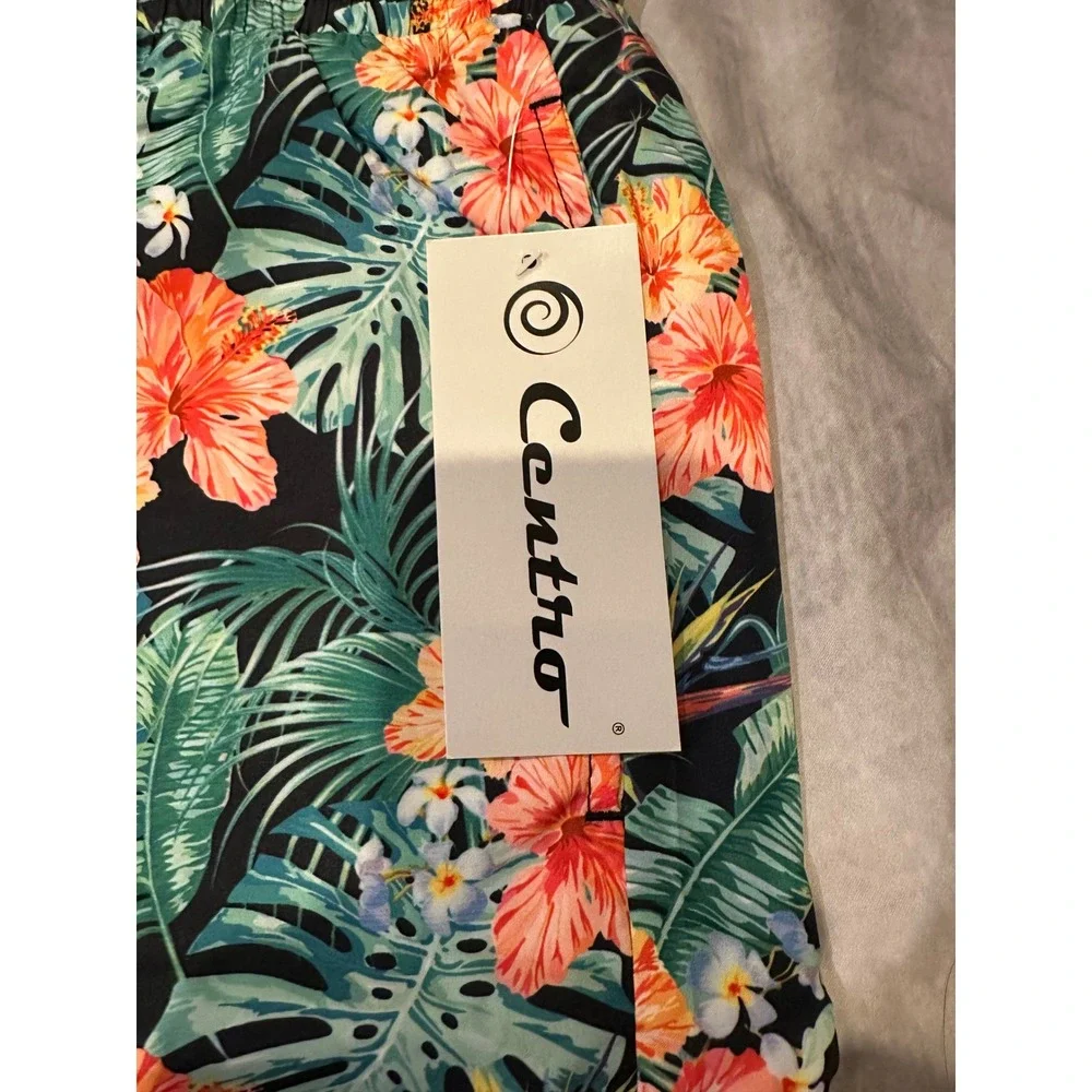 Centro Mens Tropical Floral Swim Trunks XXL Green Black Red Hibiscus MS1001 NEW